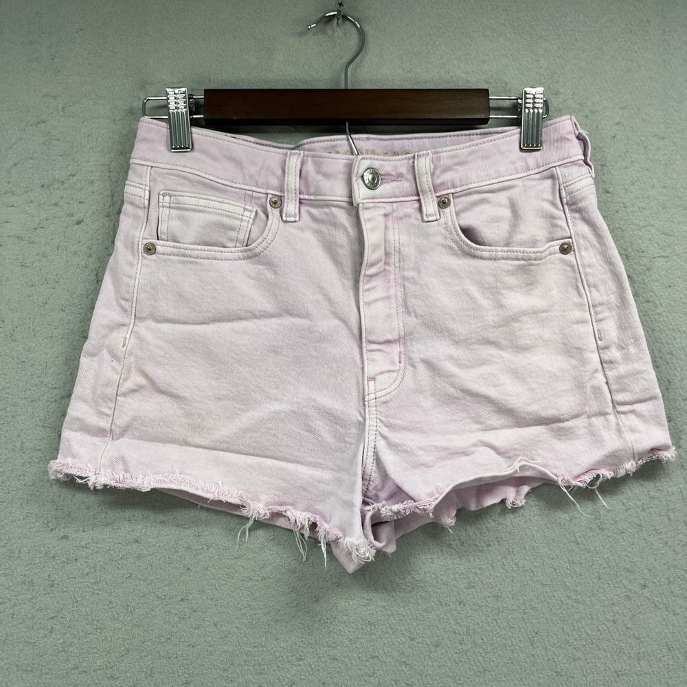 American Eagle Mom Shorts Womens 6 Pink Stretch Denim Jorts Raw Hem High Rise